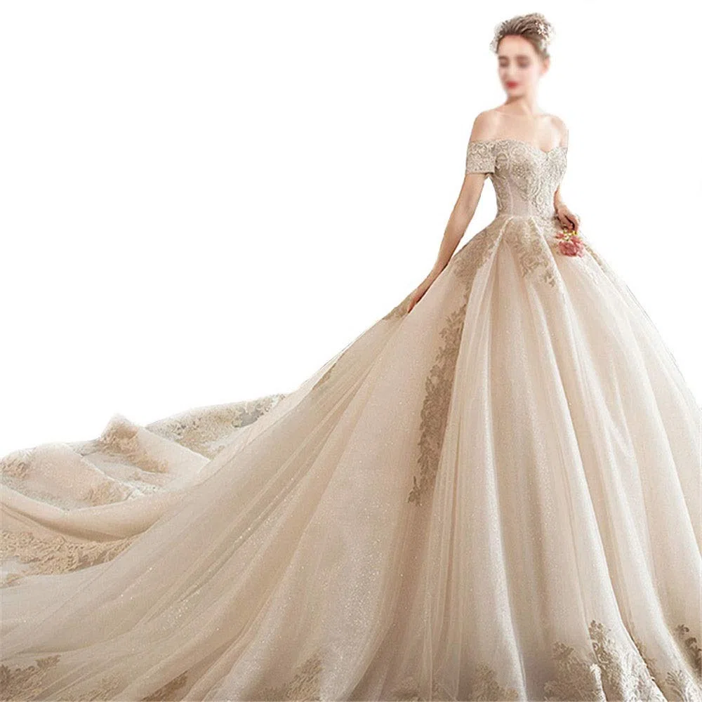 Las Mujeres del Vestido de Novia Tienen Hombros Retro, Delgados Y Elegantes Vestidos Delgados, Vestidos de Novia Tridimensionales, Color de la Foto, l