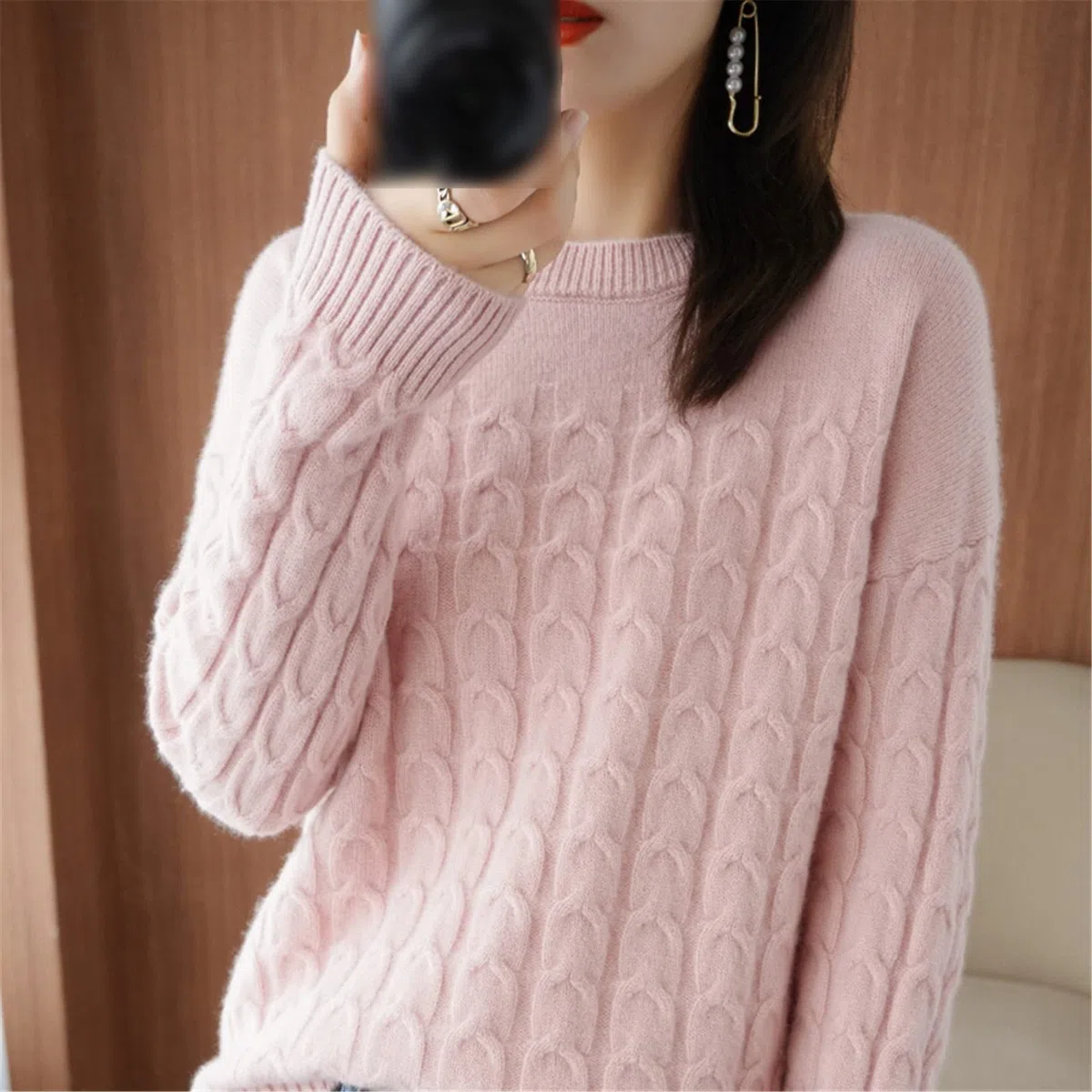 100% lana suéter de cachemira otoño invierno mujer O cuello jersey casual punto top chaqueta de manga larga, blanco, L