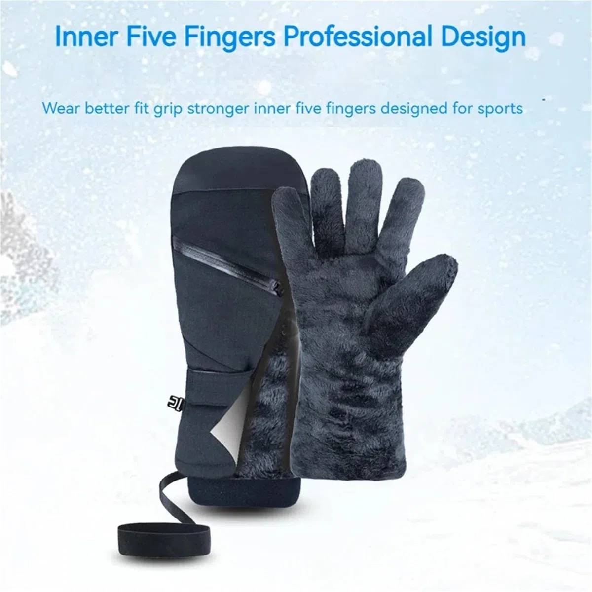 Ski Gloves Guantes de esquí Invierno 5 Dedos con Forro Polar, for Snowboard, Pantalla táctil, térmicos, Gruesos, for Nieve, for Hombre y Mujer, for Moto, cálidos