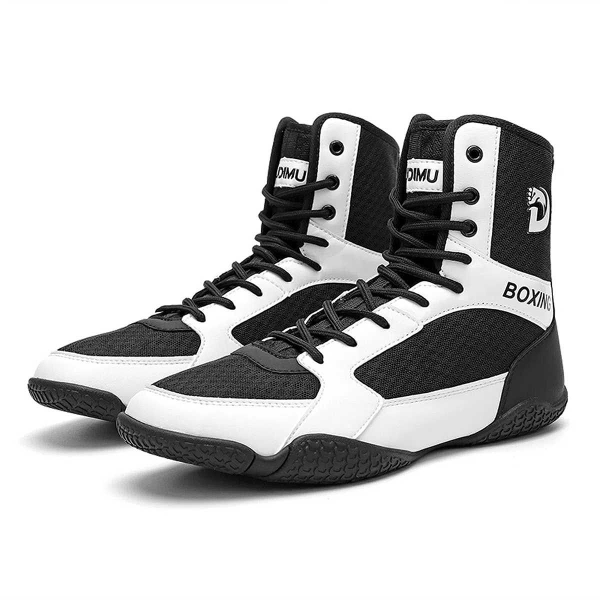 Zapatos De Boxeo para Entrenamiento Y Competición, Calzado Ligero para Lucha Libre para Hombres Y Mujeres, Transpirables, Botas De Combate De Caña Alta,Blanca,43 EU