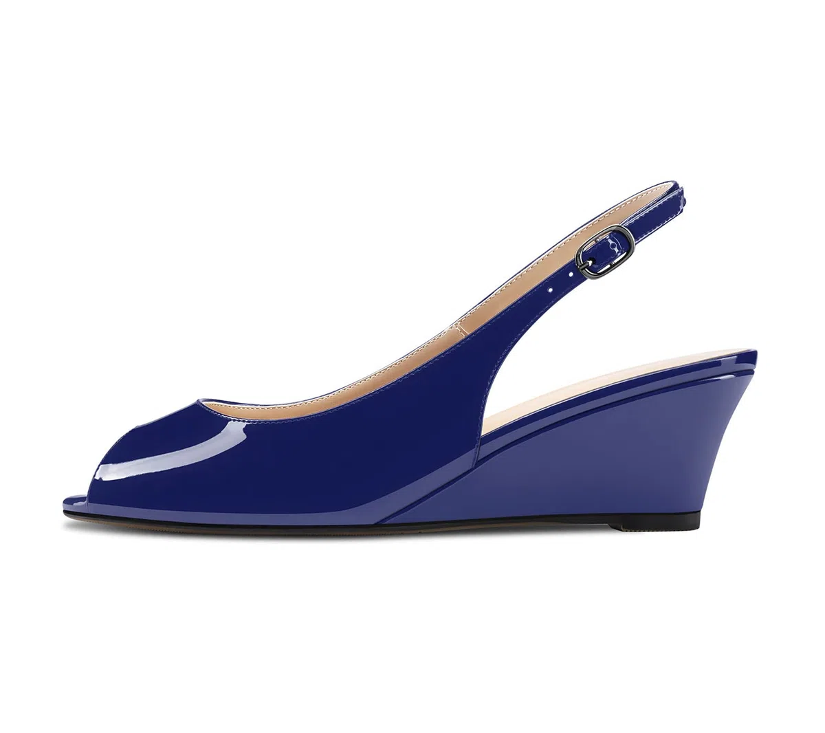 HDEUOLM Mujer Medio cuña esparto Heel Abierta Punta Sandalias Correa Tobillo Slingback Slip-on Cierre con Hebilla Fiesta Clásico Zapatos 5 CM Heels