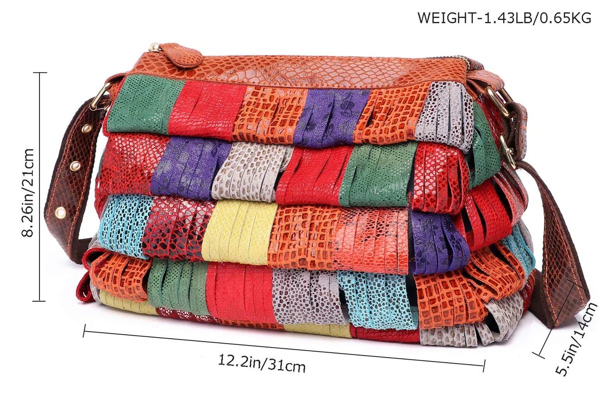 Bolso de mano multicolor de Boston de cuero genuino de las mujeres Bolsos de Crossbody coloridos