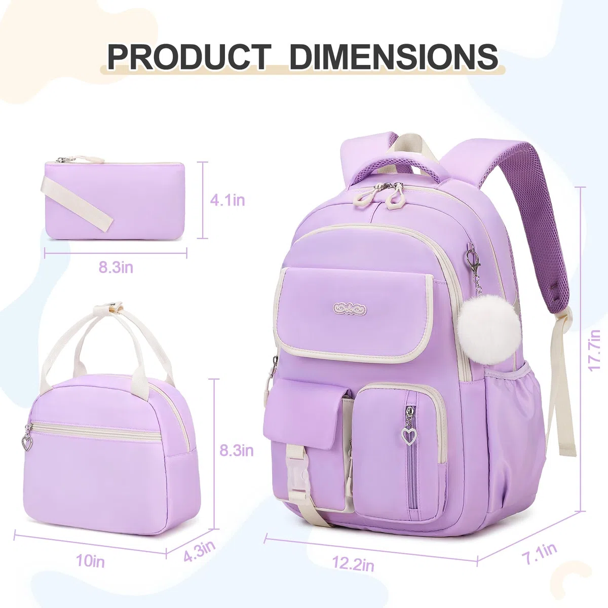 DIGOBAY Mochilas para niñas, mochila escolar de 3 piezas con lonchera y estuche para lápices para adolescentes y niñas