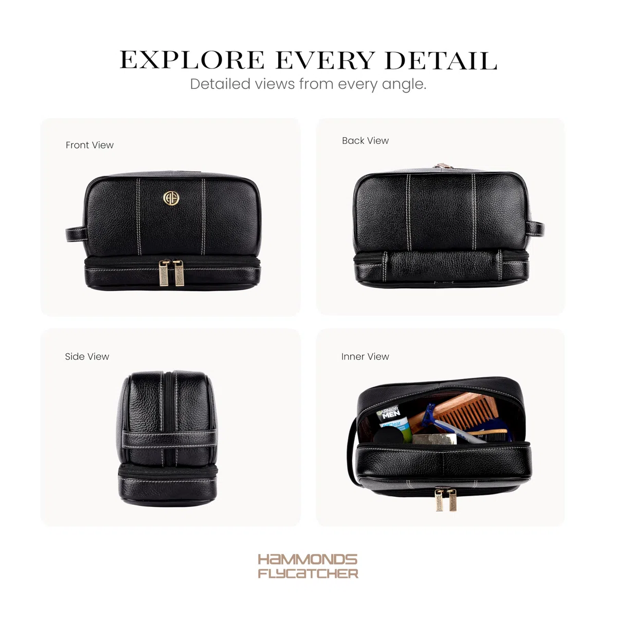 Hammonds Flycatcher Bolsa de afeitado de cuero genuino para hombre, kit de cuero Dopp, bolsa de aseo de viaje, organizador de kit de higiene y aseo personal, cuero libre de crueldad y estuche de
