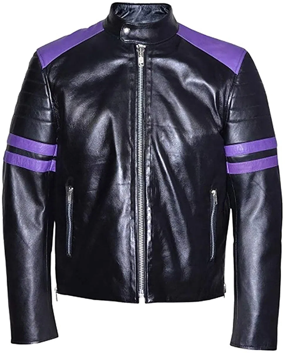 Mayhem - Chaqueta de cuero para motociclista a rayas estilo Fight Club para hombre