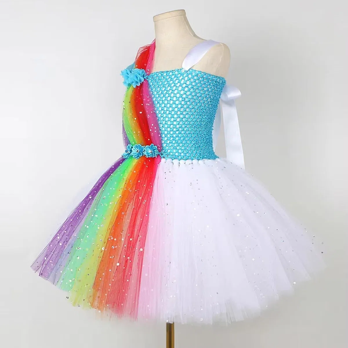 Generisch Vestido de niña con tutú de arco iris, elegante, vestido de noche, disfraz de fiesta para cumpleaños, desfiles, sesiones de fotos, vacaciones, celebraciones, juegos de rol
