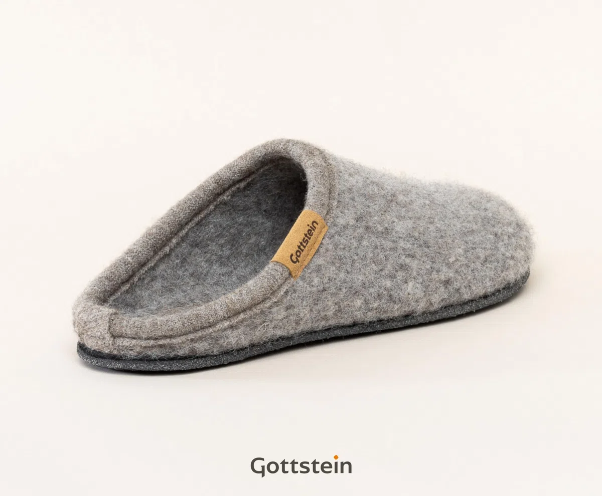 Gottstein Zapatillas de estar por casa de fieltro Alpine Light Natur – Zapatillas para hombre y mujer de pura lana virgen con suela de látex antideslizante