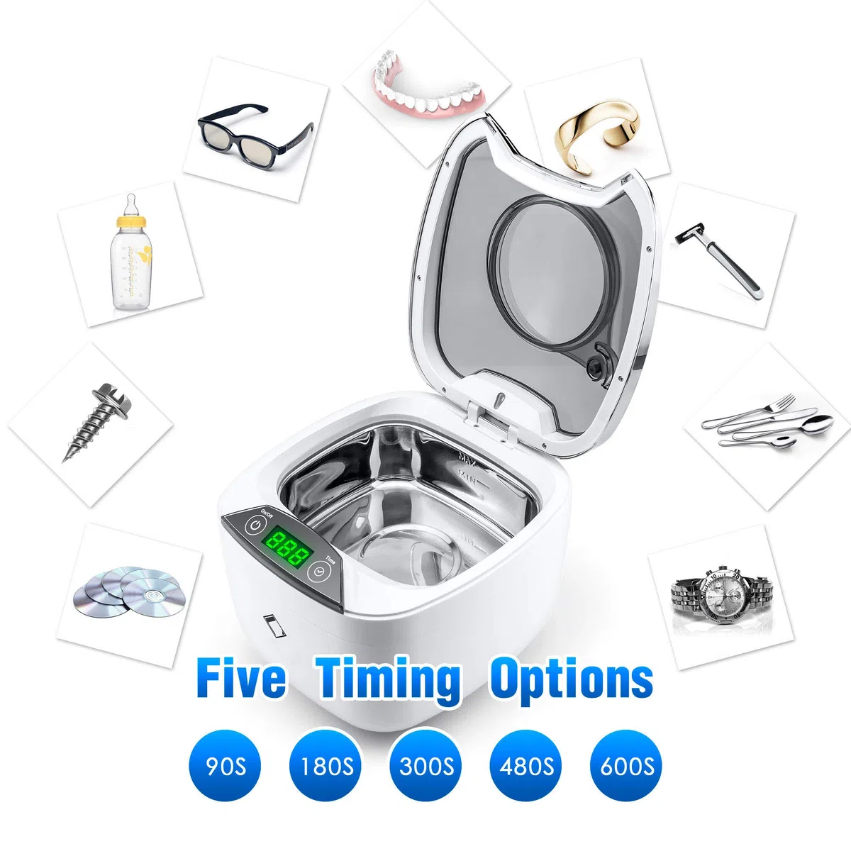 Life Basis Limpiador ultrasónico Joyería 870ml Professional con Vaso y Tapa de 500 ml [Versión actualizada]