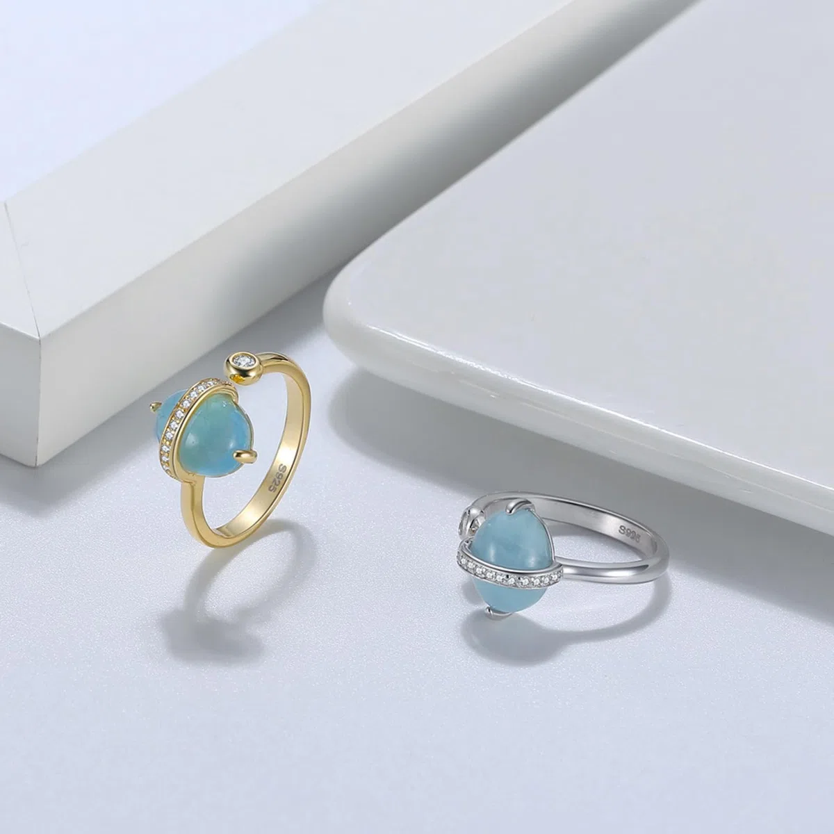 Anillo Promesa Mujer Plata de Ley 925 Anillo Fino Ajustable de Compromiso con Aguamarina Regalo Cumpleaños