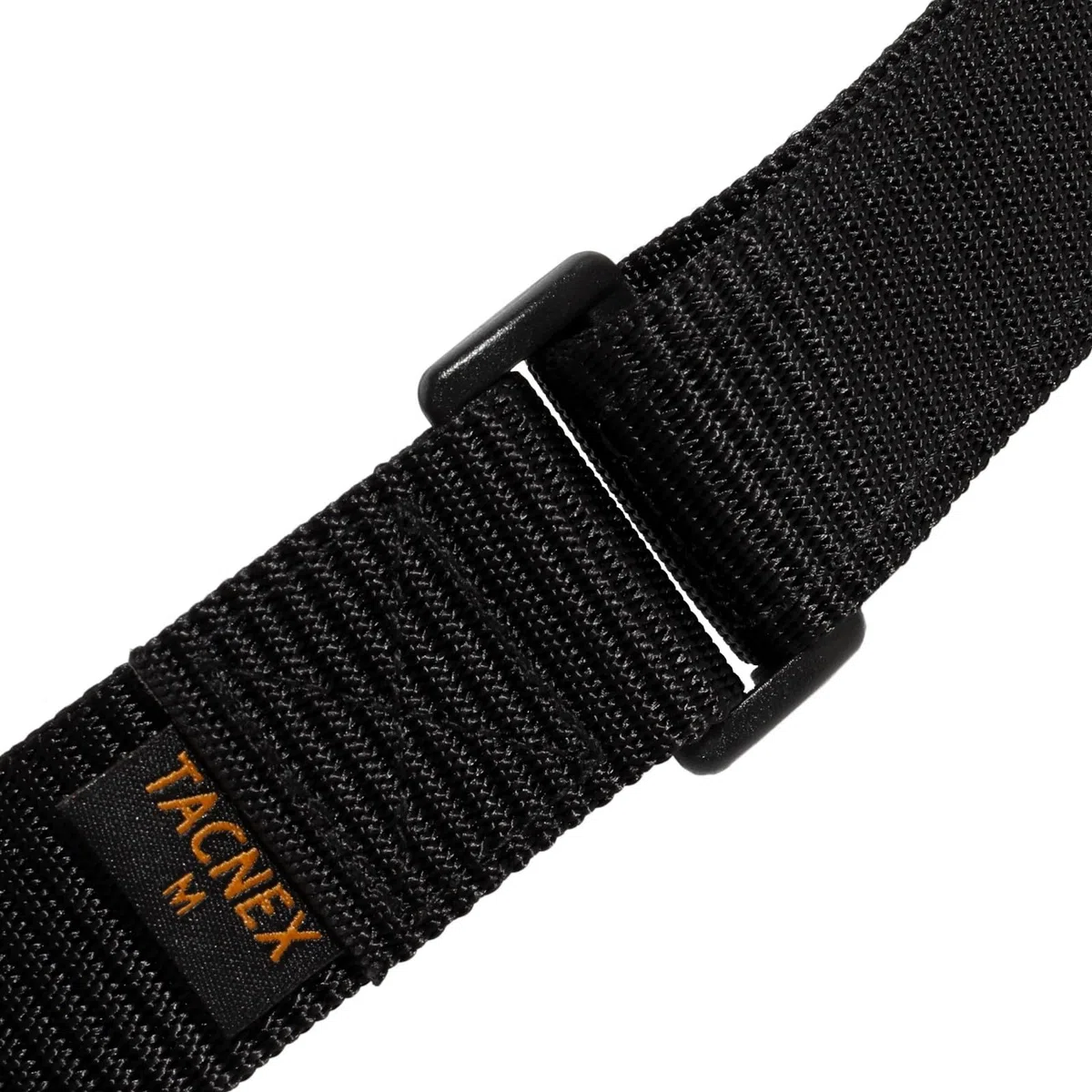 TACNEX Cinturón de nailon antiarañazos de 1 3/8 pulgadas, sin hebilla de metal, con cierre de , aprobado por la TSA para el trabajo, viajes, mecánico, conductor, Bucle de polímero negro, Small