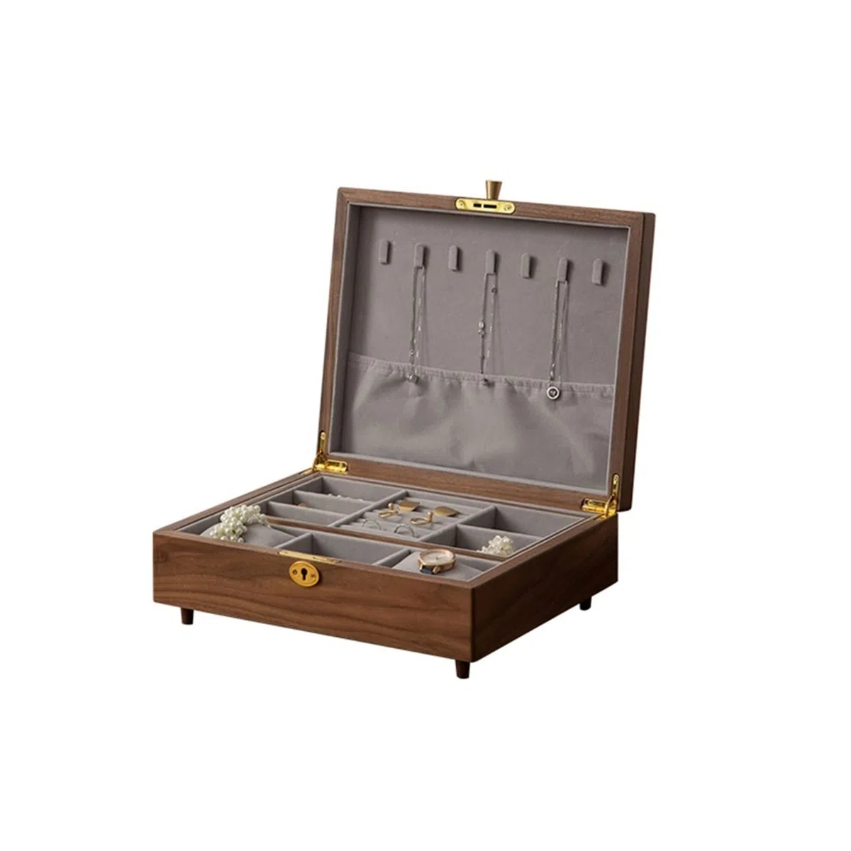 Joyero Decorativo Caja de almacenamiento de caja de joyería de 11.81 pulgadas Caja de joyería pequeña Caja de nuez negra Se puede almacenar anillo de pantalla Pulsera Pendientes Pendientes Reloj Cajas