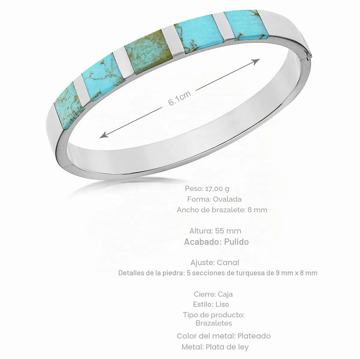 Tuscany Silver 8.35.1766 Pulsera de plata de ley (925/1000), con turquesa de mujer