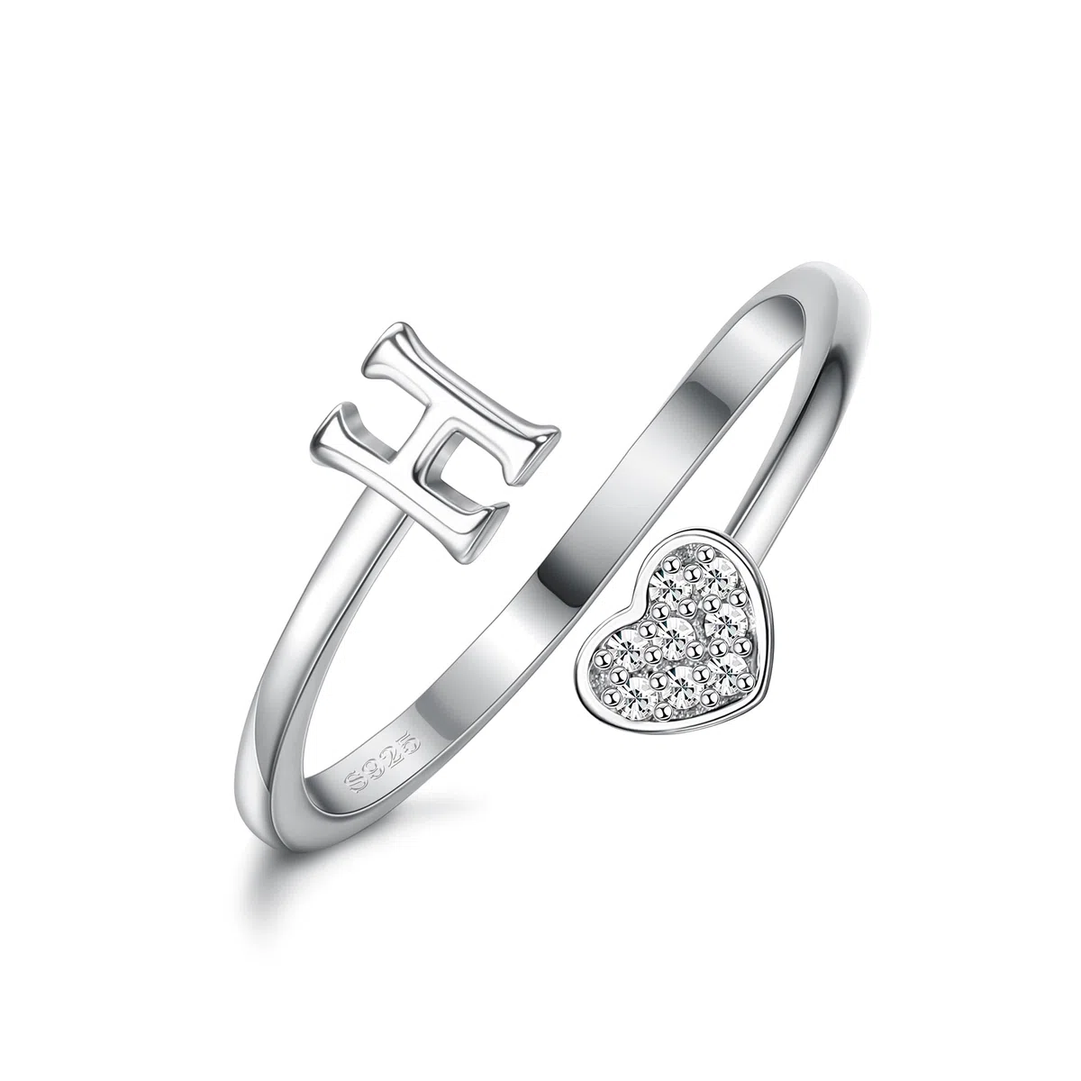HMJGDHX Anillos de Plata de Ley 925 con Inicial de corazón para Mujeres y niñas, Anillos apilables Ajustables con Letras del Alfabeto chapados en Oro de 18 Quilates para Adolescentes