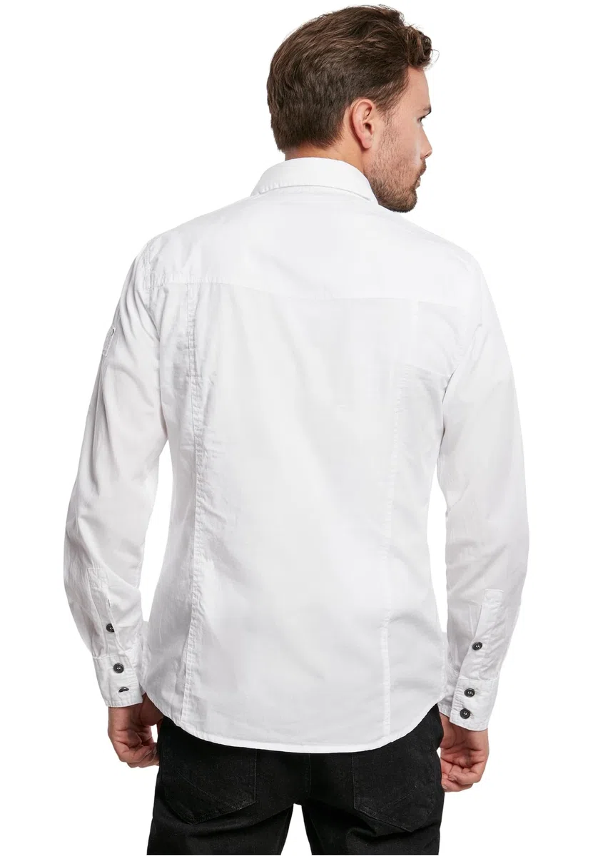 Brandit Camisa Ajustada Hombre Manga Larga Negro Labelpatch, Stickerei Estrechos