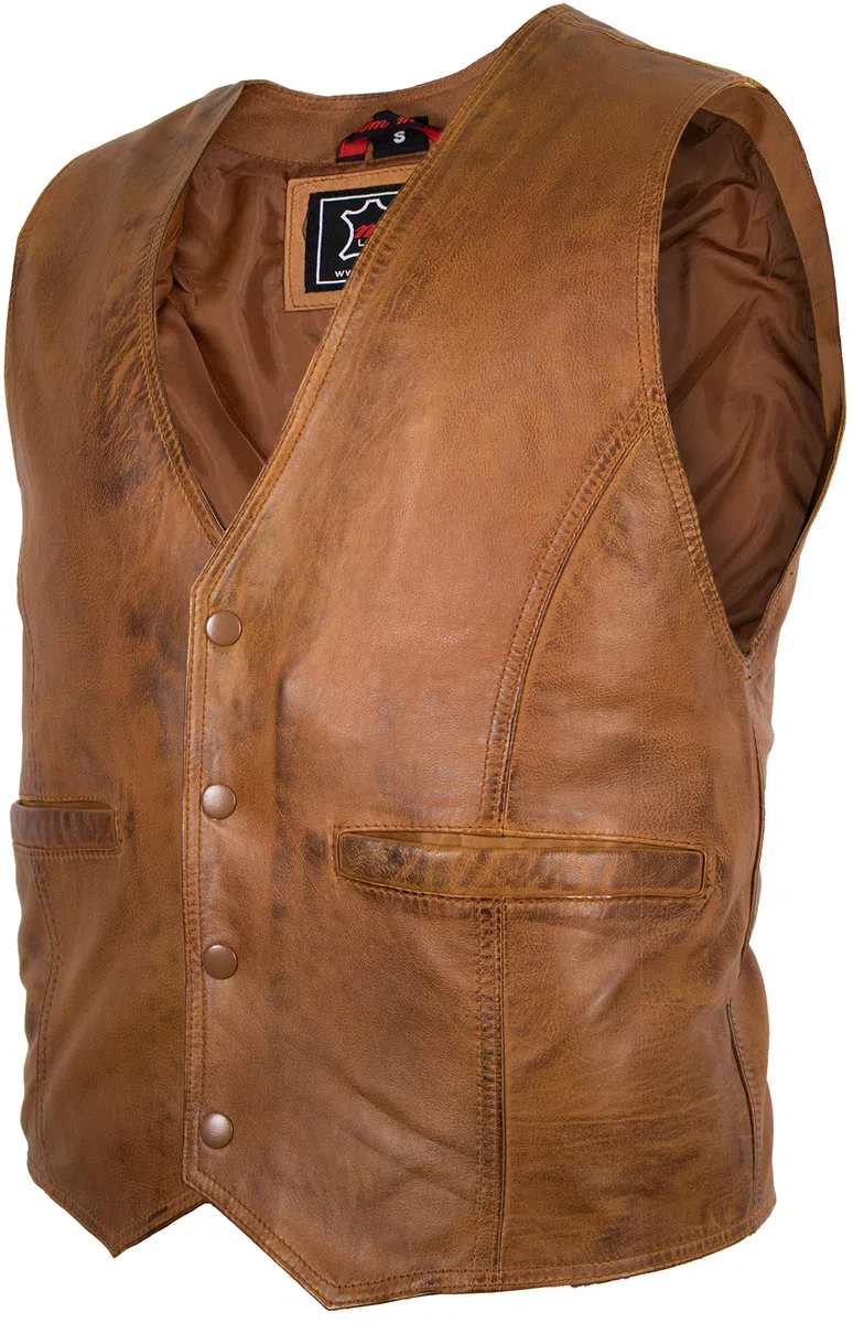 MDM Chaleco Hombre De Cuero Napa De Cordero Auténtico - Chaqueta Moto Hombre Sin Mangas, Chaleco Cuero Ligero Con Cuello En V, Bolsillos Interiores Y Exteriores