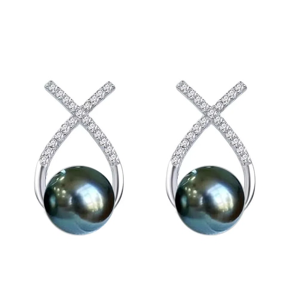 Pendientes de perlas negras tahitianas de 9 a 10 mm, regalo para el día de la madre, regalo para mamá, día de San Valentín, joyería de Navidad y boda