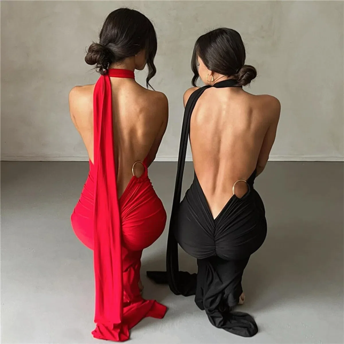 Vestido largo ajustado para mujer, sexy, sin mangas, espalda descubierta, fruncido, elegante, vestido de graduación