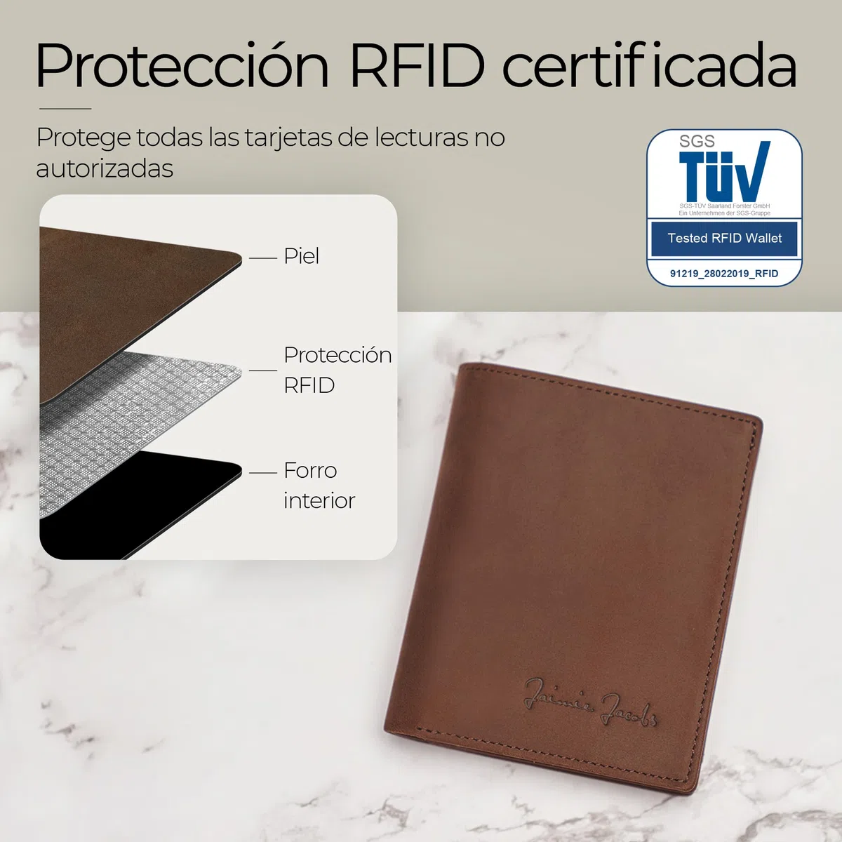 Jaimie Jacobs SLIMSTAR Carteras Hombre Pequeña con Bloqueador RFID (Bronceado Oscuro)
