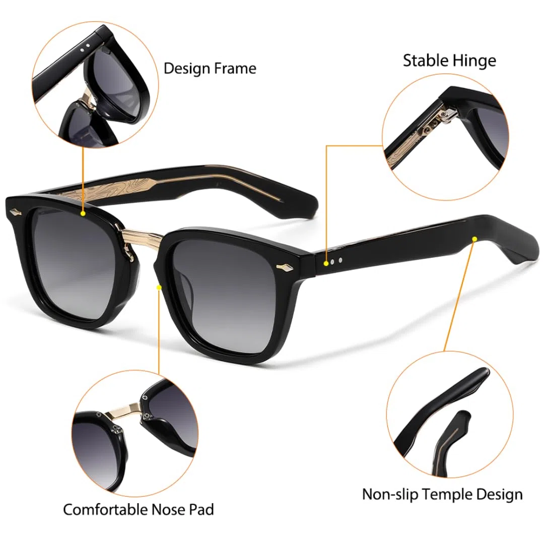 Gafas de sol polarizadas para hombre con montura de acetato y gafas de sol de lujo para mujer con protección UV400.