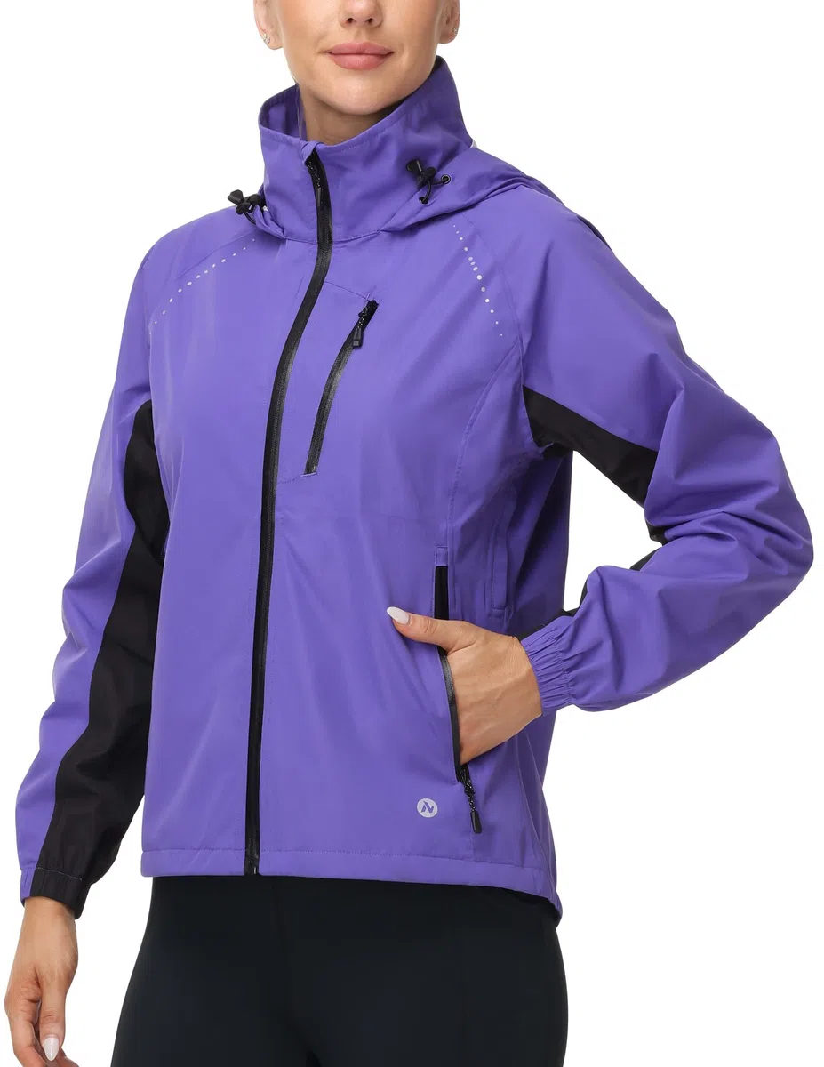 Nepest Chubasquero para bicicleta para mujer, chaqueta de lluvia para mujer, ultraligera, para correr, correr, correr, correr, correr, 6 bolsillos, UPF 50+, plegable, transpirable
