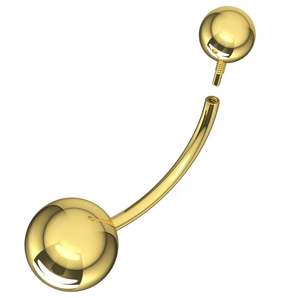 Piercing para ombligo de oro amarillo macizo de 14 quilates con rosca interna de bola lisa - Joyería para ombligo - Joyería para el ombligo - Piercing curvo de oro para ombligo
