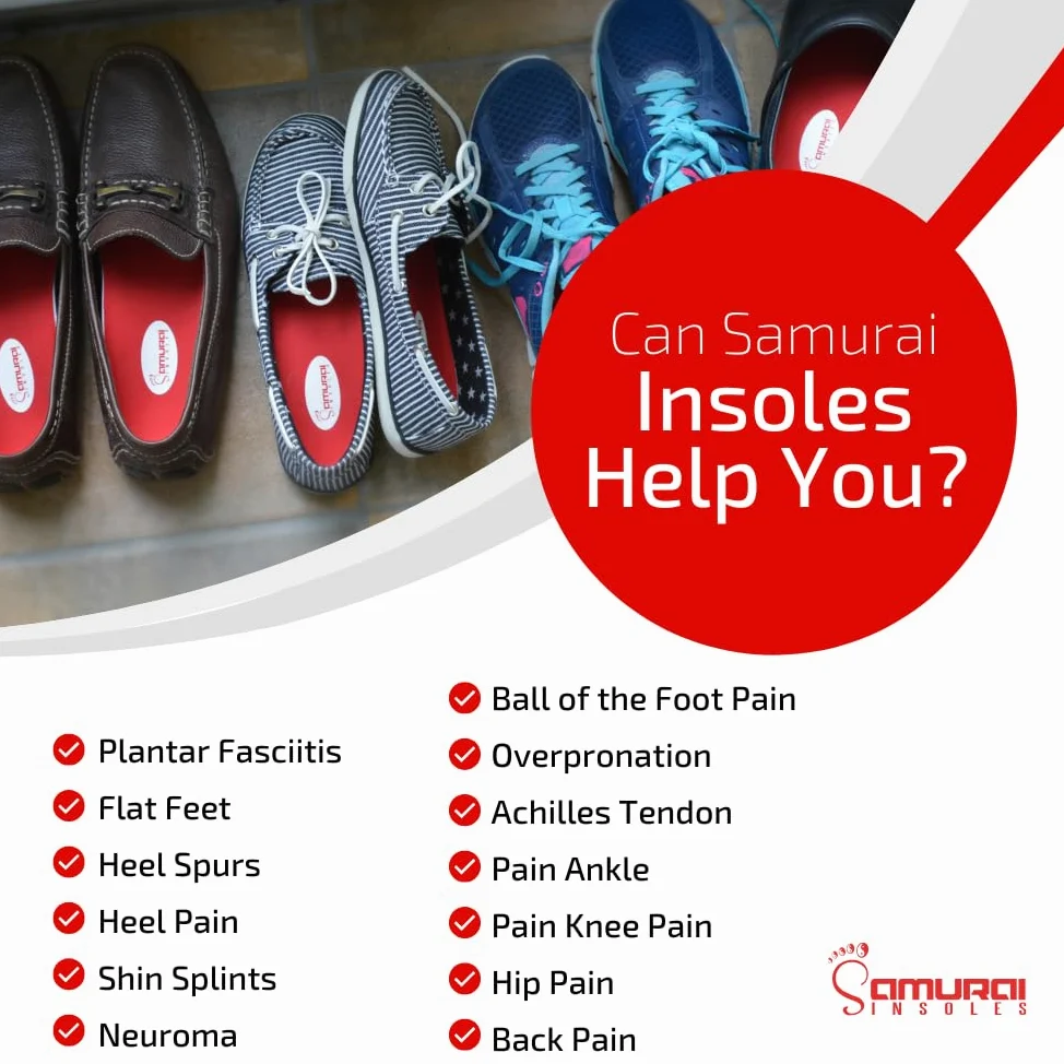 Samurai Insoles Alivio instantáneo ortesis para pie plano para hombres o mujeres-entrega de Happy Feet utilizando nuestra probada apoyo arco zapato insertar