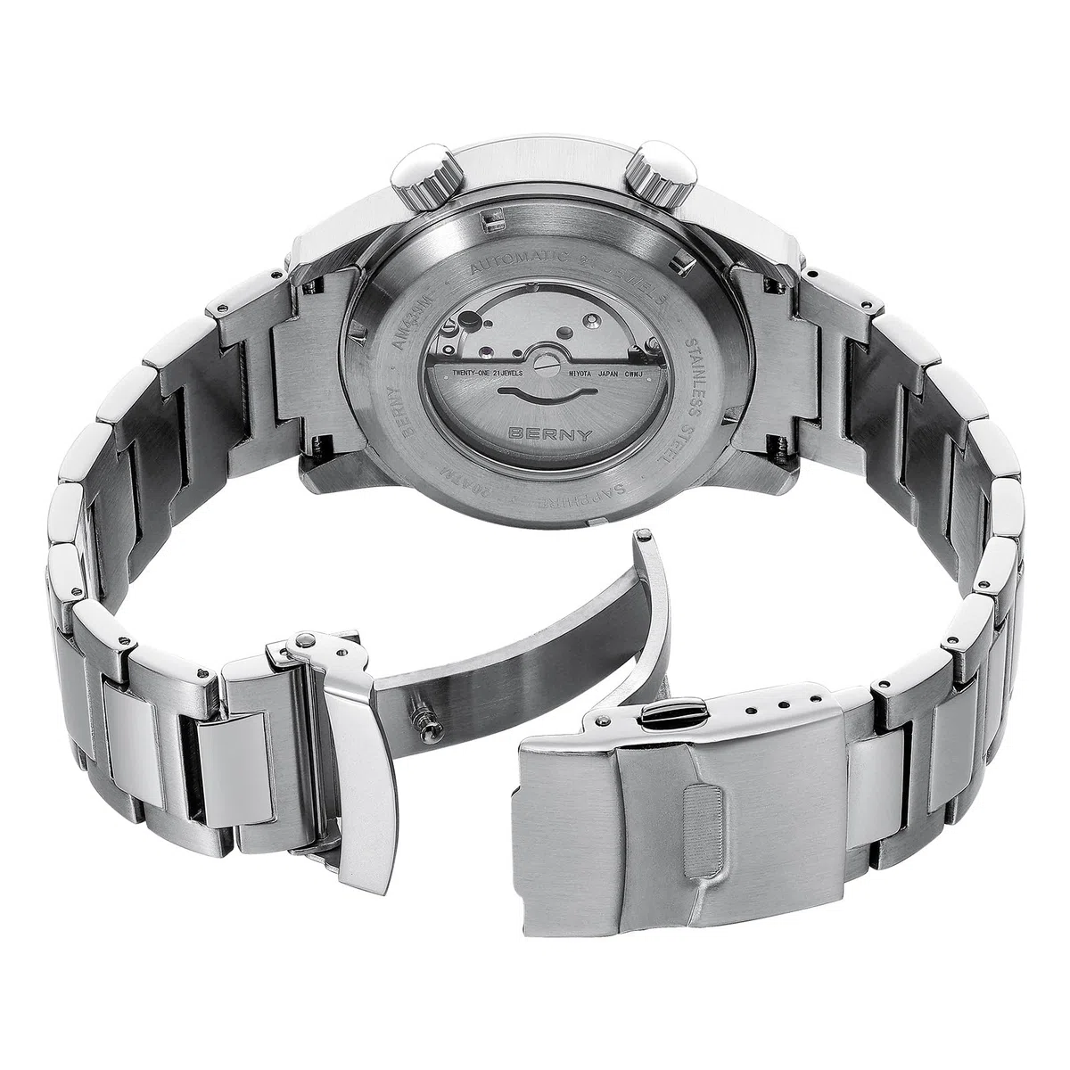 BERNY Reloj Automático para Hombres Sumergible 20 ATM Mecánico con Vidrio de Zafiro, Cómoda Correa de Acero Inoxidable y Súper Luminoso