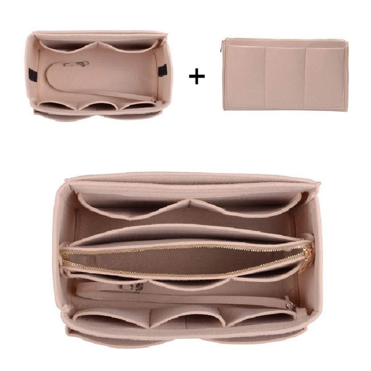 Organizador de bolso, organizador de bolsas de fieltro con cremallera, moldeador de bolsos y bolsos, Fit LV Speedy, Neverfull, Longchamp, bolso de mano (delgado grande, beige)