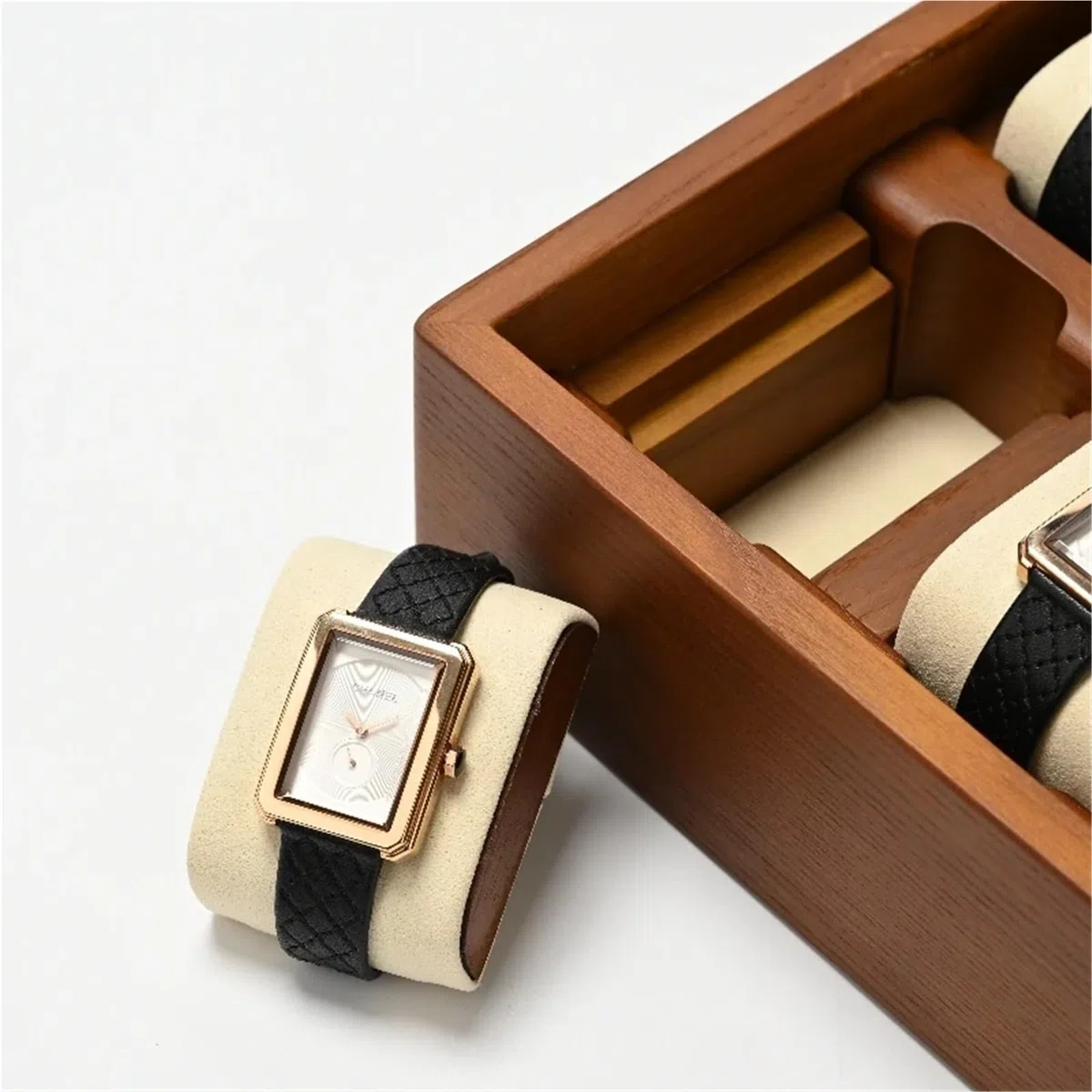 Caja de relojes de madera maciza Caja de reloj con 10 ranuras, organizador joyas madera, vitrina multifuncional grande, almacenamiento