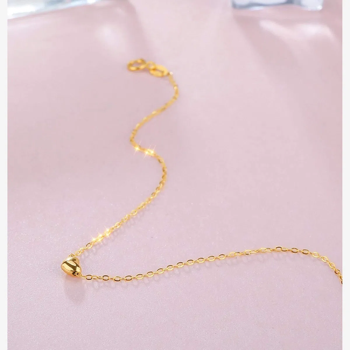 Pulsera de Oro Amarillo con Zafiro para Mujer, Cadena con Dijes de Corazón Pulsera de Mujer 16+2CM