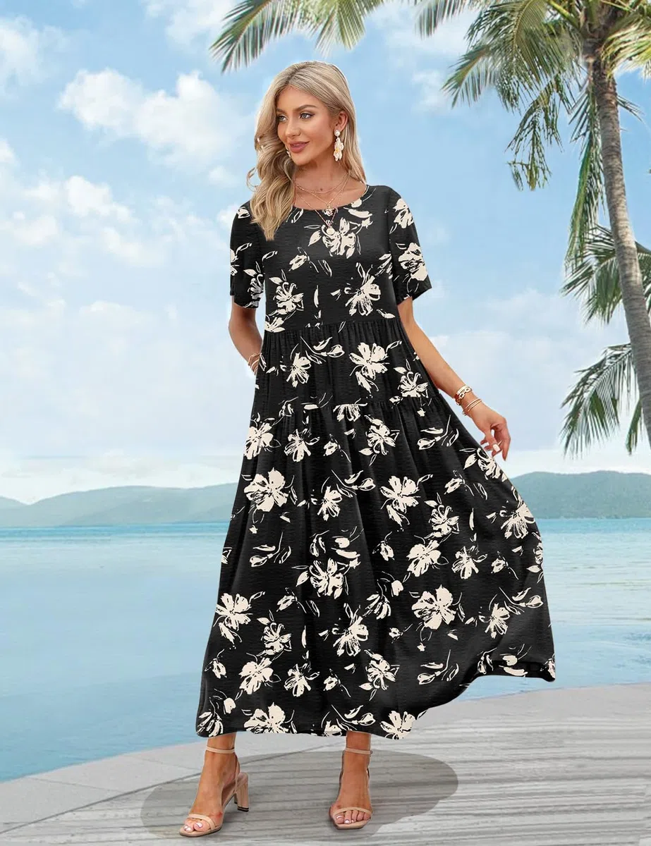 YESNO Deman E01 - Vestido de verano con cuello redondo