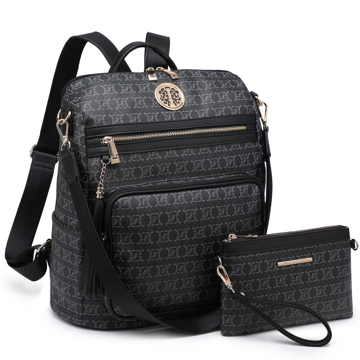 MKP COLLECTION Mochila de moda para mujer, convertible, grande, mochila de viaje, bolsa de hombro, bolso de mano, juego de 2 piezas con borla