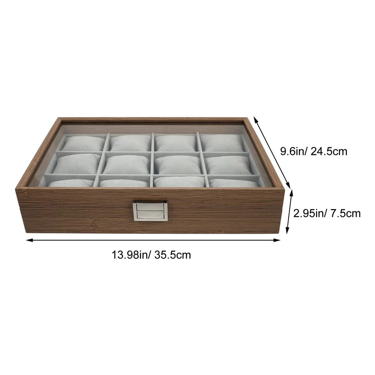 Alipis Caja organizadora de relojes y collares de madera con tapa transparente, 12 ranuras para almacenamiento y almohadas suaves para uso personal y exhibición