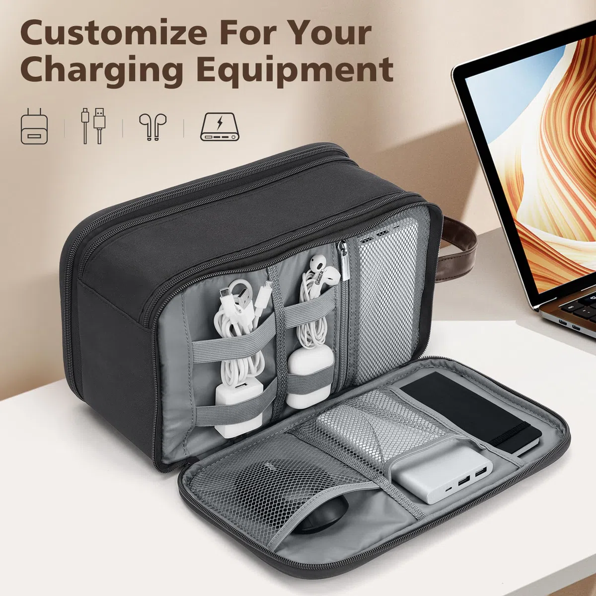 Wedama Neceser para hombre, bolsa de aseo grande para colgar, bolsa organizadora electrónica extra, bolsa de viaje impermeable para artículos de tocador, bolsa de viaje con asa de poliuretano para