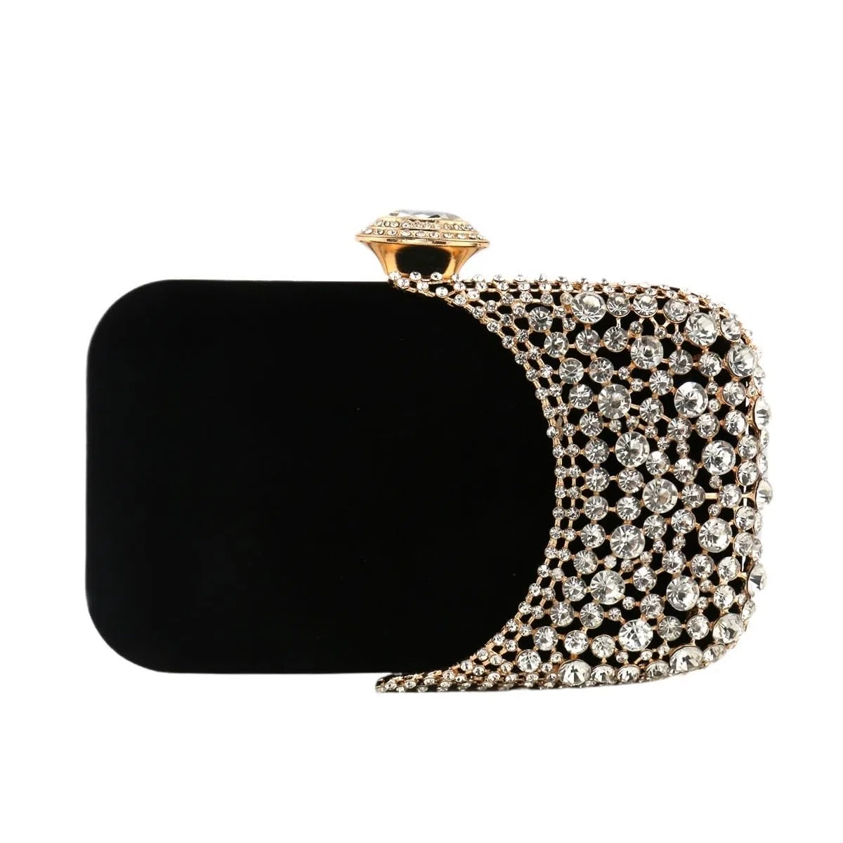 Design - Bolso de noche para mujer, de terciopelo con purpurina, para boda, fiesta, con cadena de hombro, diamantes