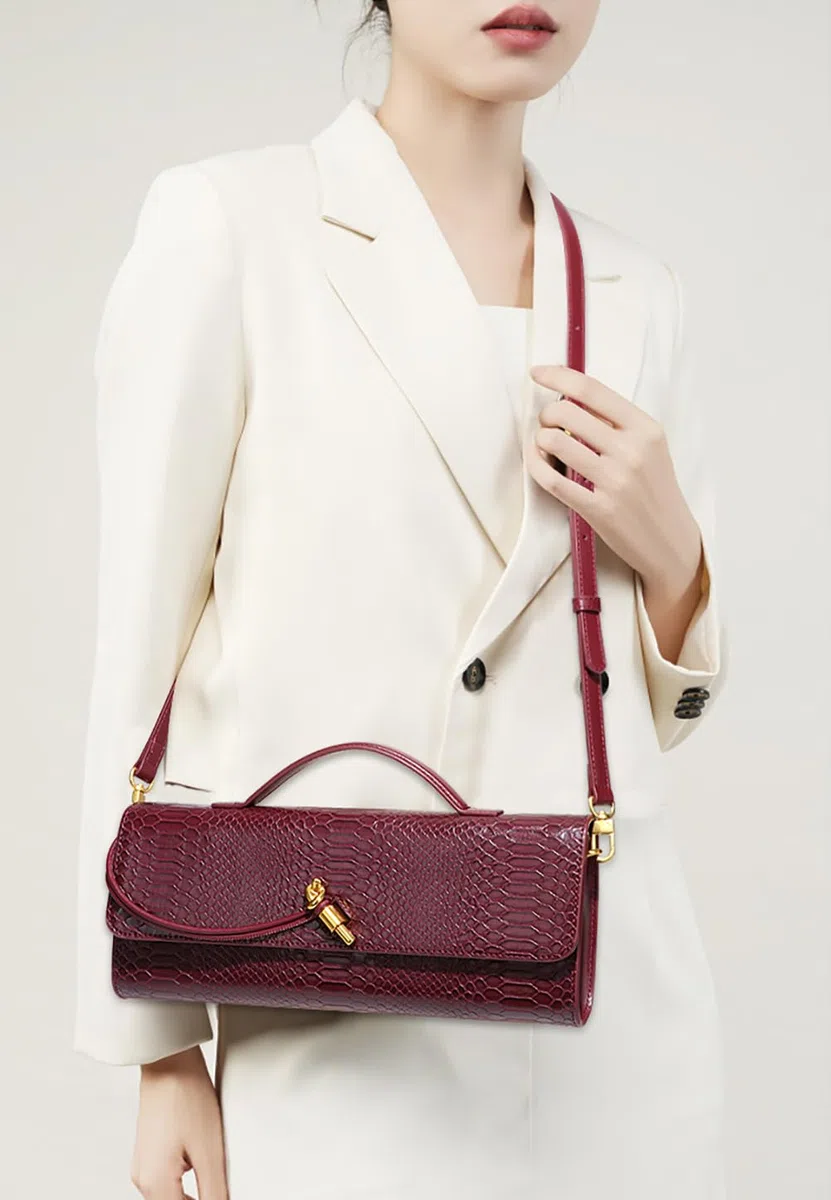 Beaguful Bolso de mano de piel para mujer, con estampado de cocodrilo, bolso de noche cruzado