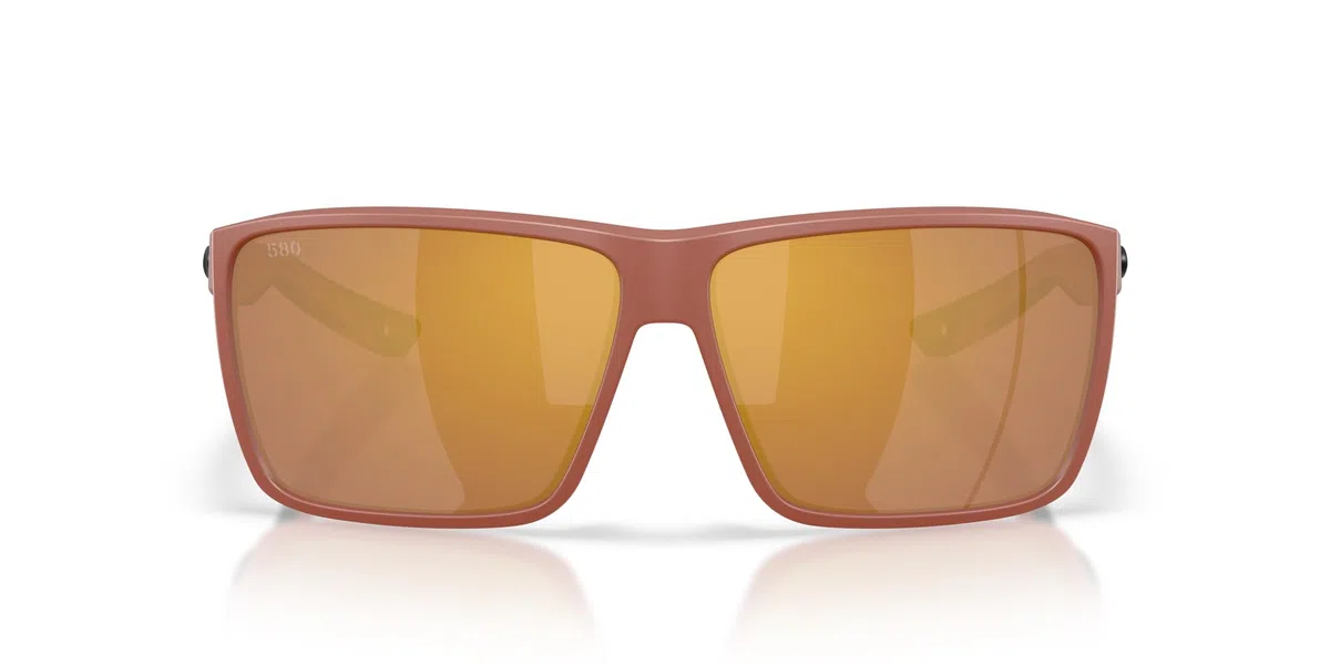 Costa Del Mar Rincon II - Lentes de sol rectangulares para hombre, color terracota mate/dorado con espejo polarizado, 580 g, 64 mm