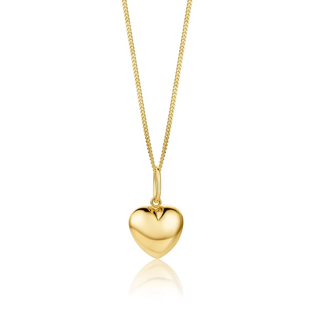 MIORE Collares de Oro para Mujer con Colgante Corazón en Oro Amarillo de 9 ct 375, Con Cadena Barbada de 45 cm en Oro Macizo o Plata, Se entrega en Estuche para joyas