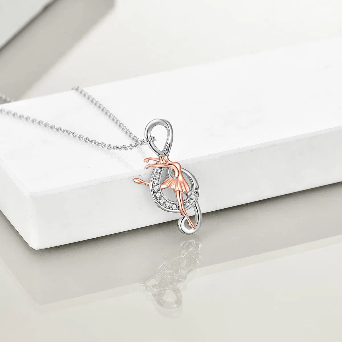 YAFEINI Collar de ballet con notas musicales, regalos de gimnasia, plata de ley 925, colgante musical, joyería deportiva para mujer, bailarina, amante de la música, 1.01 x 0.50 Zoll, Plata esterlina