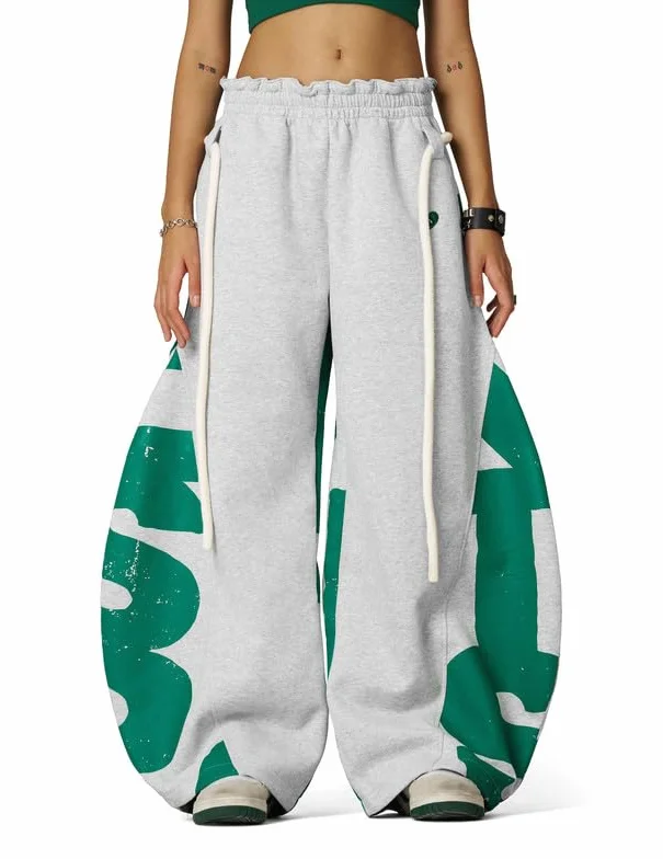 Aelfric Eden Pantalones de chándal holgados para mujer, pantalones de chándal de algodón con cordón, pierna ancha, elásticos, con bolsillos