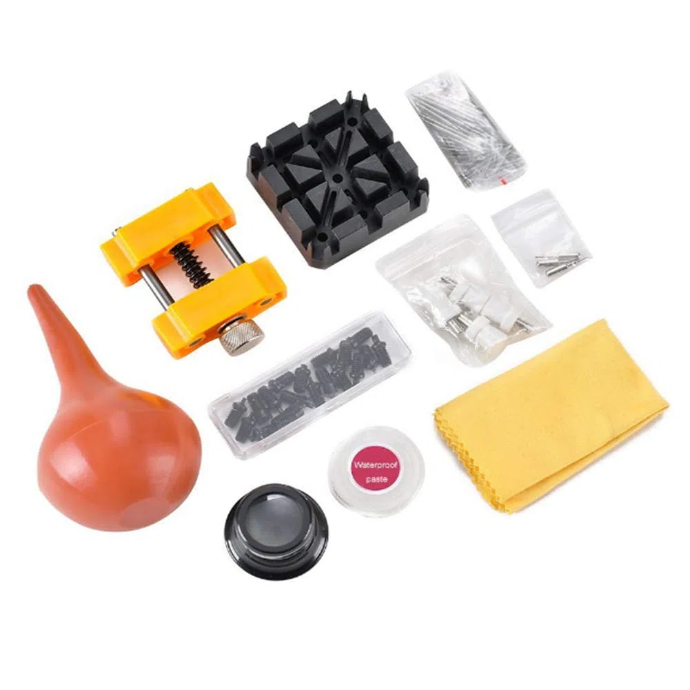 Kit de reparación de relojes en estuche de transporte, kit de herramientas de reparación de correa de reloj que incluye martillo, kit de herramientas de reemplazo de batería de reloj para reparar Var