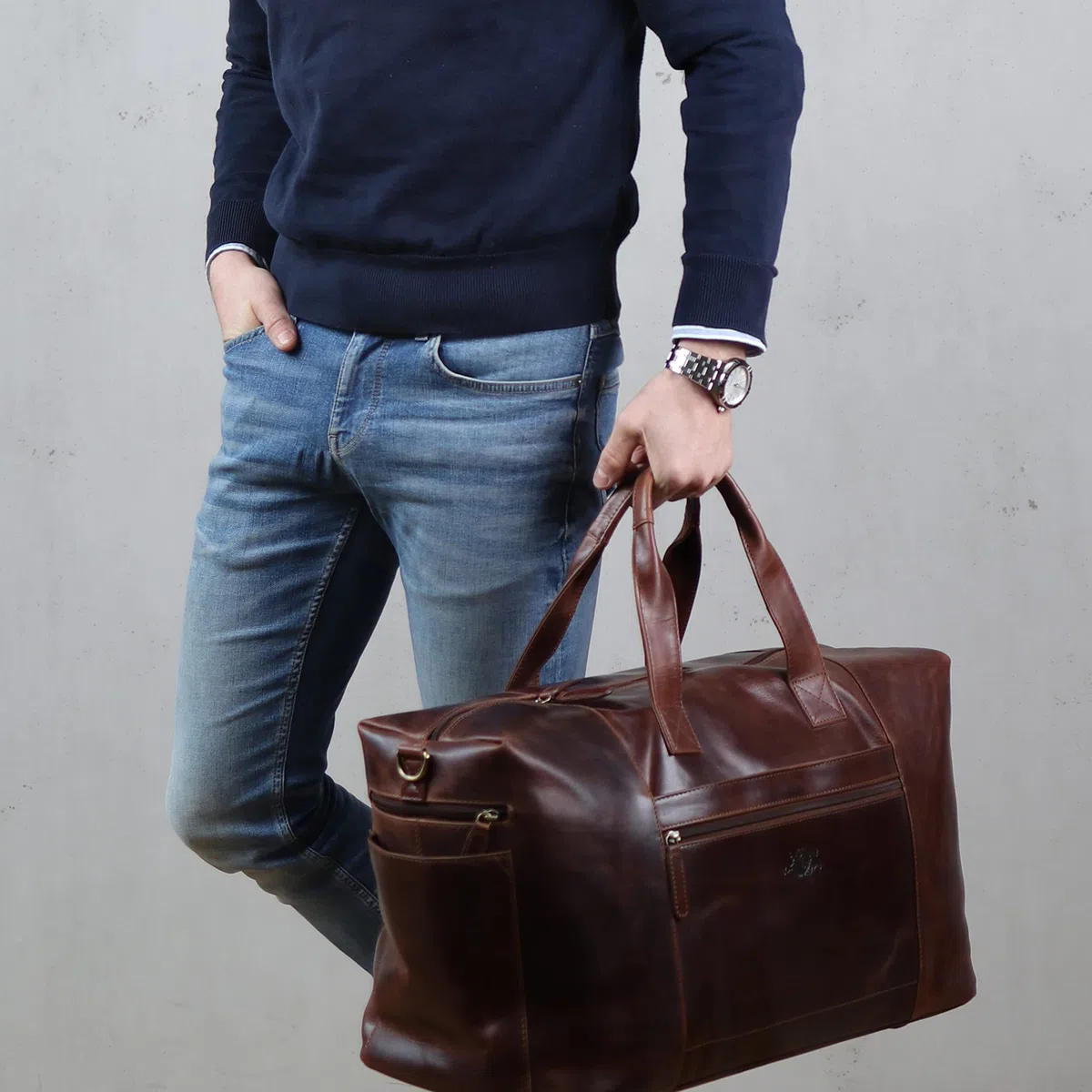 SID & VAIN Bolsa de Viaje Grande XL Cuero I Bolso de Deporte Fin de Semana I Maletín Viaje Weekender, Equipaje de Mano Cabina Bristol Side marrón Hecho a Mano