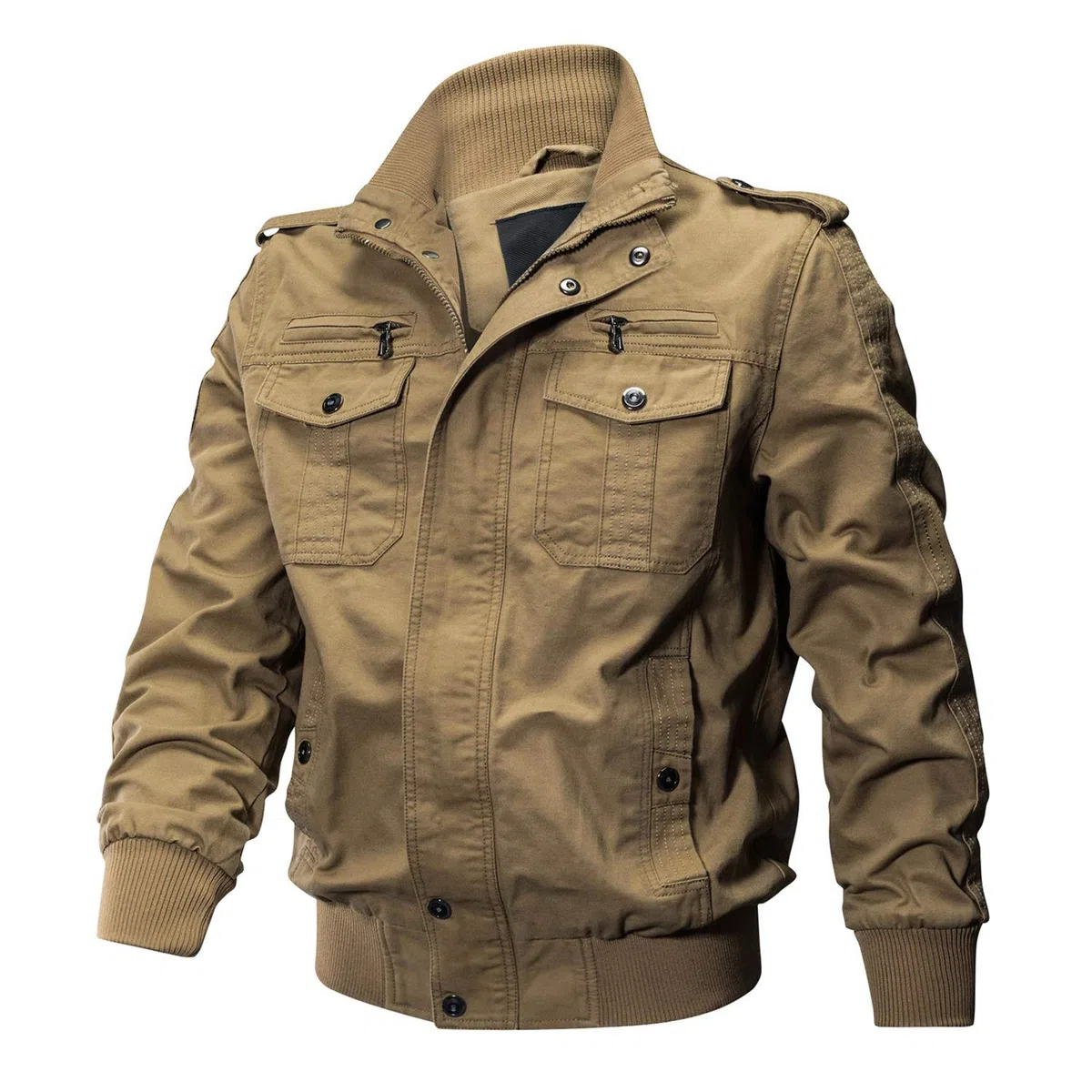 KEFITEVD Chaqueta de carga de los hombres Militares Chaqueta de campo de EE. UU. Bolsillos múltiples Stand Collar Bomber Blouson Transición Chaqueta Casual