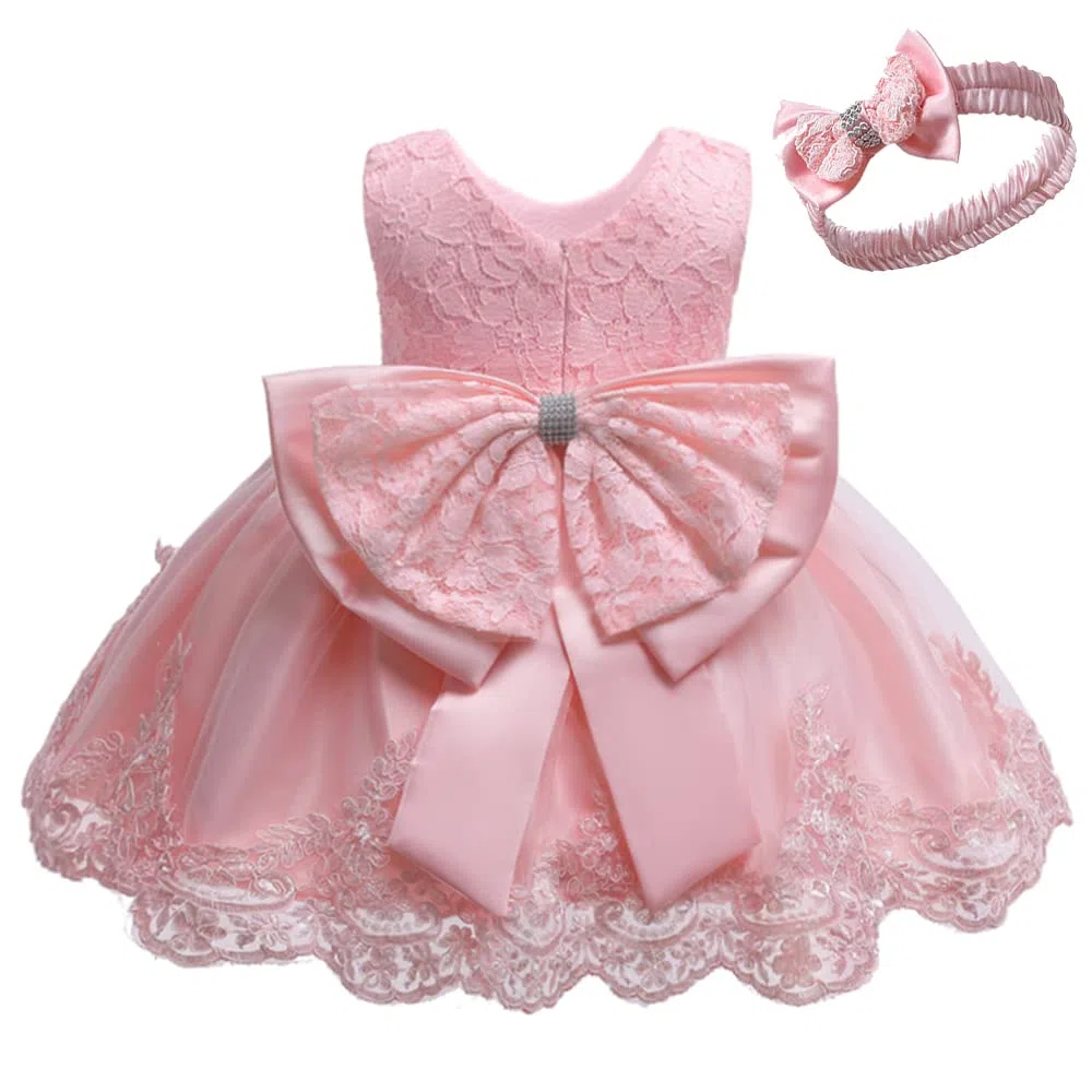 CMMCHAAH Vestido de fiesta para bebé niña de 0 a 6 años, bordado de encaje, vestidos de concurso con tocado