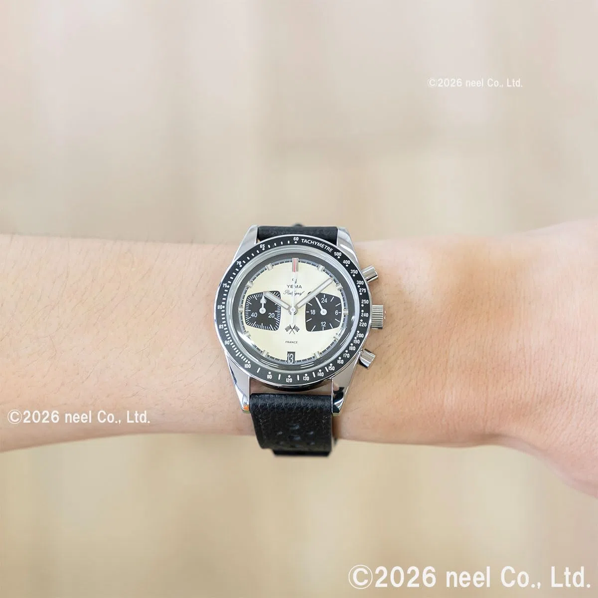YEMA Rallygraf Panda Acero Híbrido Mecánico Cuarzo Cuero Blanco Reloj Hombre, Negro , Correa