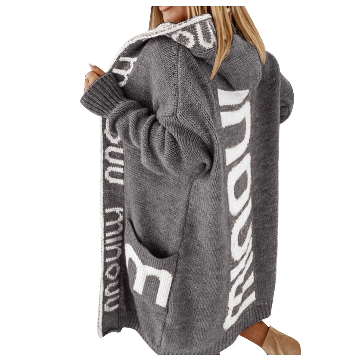 Generisch Chaqueta de punto para mujer, diseño de letras, sin botones, informal, suelta, para mujer