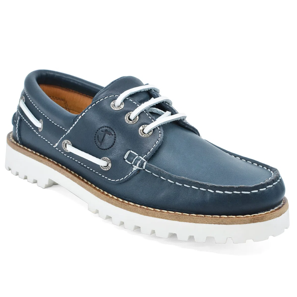 Seajure Zapatos Náuticos de Mujer Sibang Cuero Azul Marino y Blanco