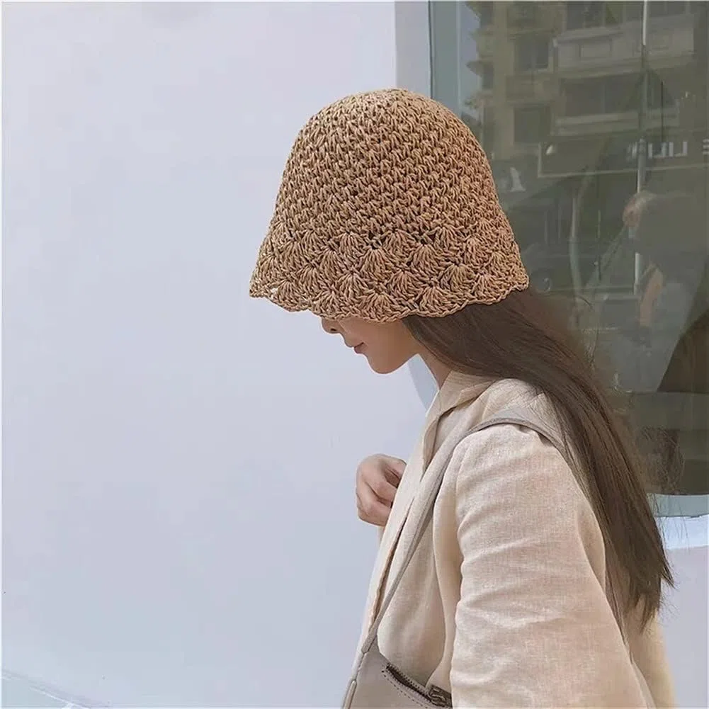 Verano Mujer Vacaciones Sombrero de Paja señora Visera Gorra Cubo Playa al Aire Libre Chica (grn Mcode)