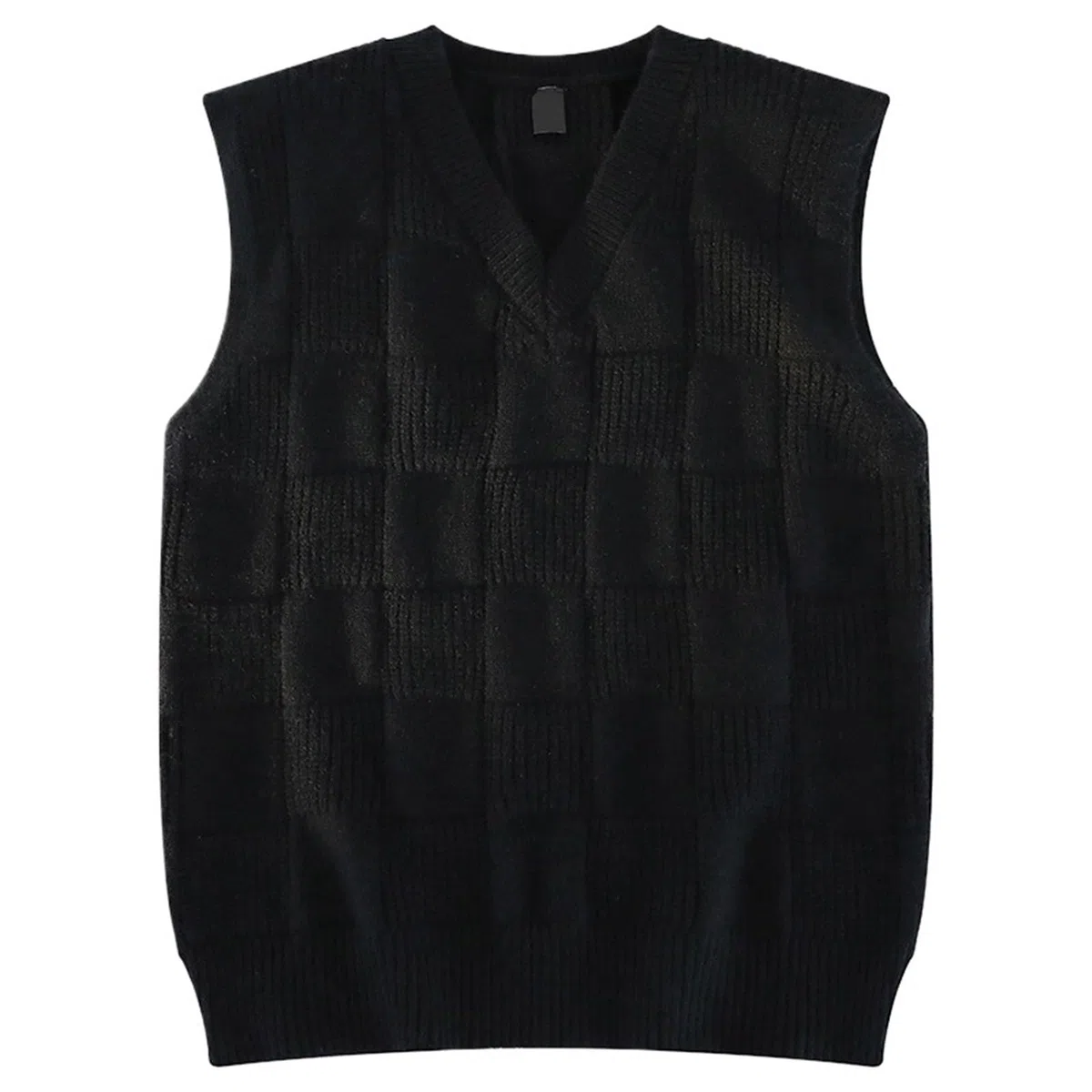 Chaleco De Punto para Hombre Suéter de Punto Informal for Hombre, Chaleco con Cuello en V, suéter con Estampado de Cuadros Jacquard, Chaleco sin Mangas for Hombre(Black,Pack of 1_M)