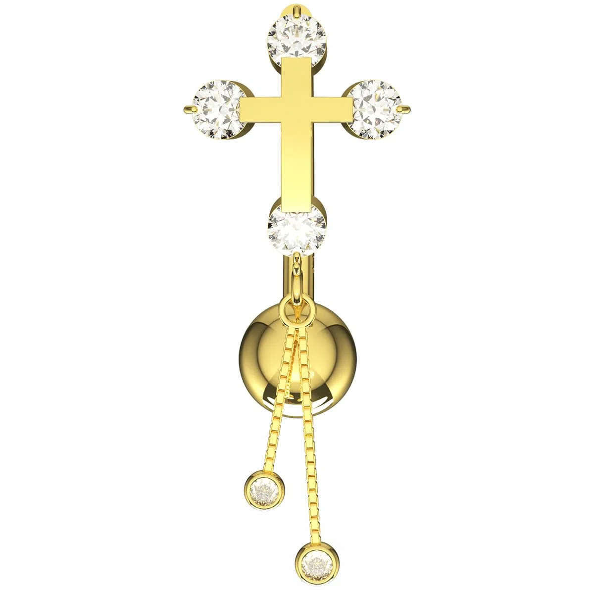 Piercing para ombligo de oro amarillo macizo de 14 quilates con circonita cúbica y cadena colgante, joyería para ombligo de 14 quilates, calibre 14, 14 Gauge - 12mm Length, Circonia